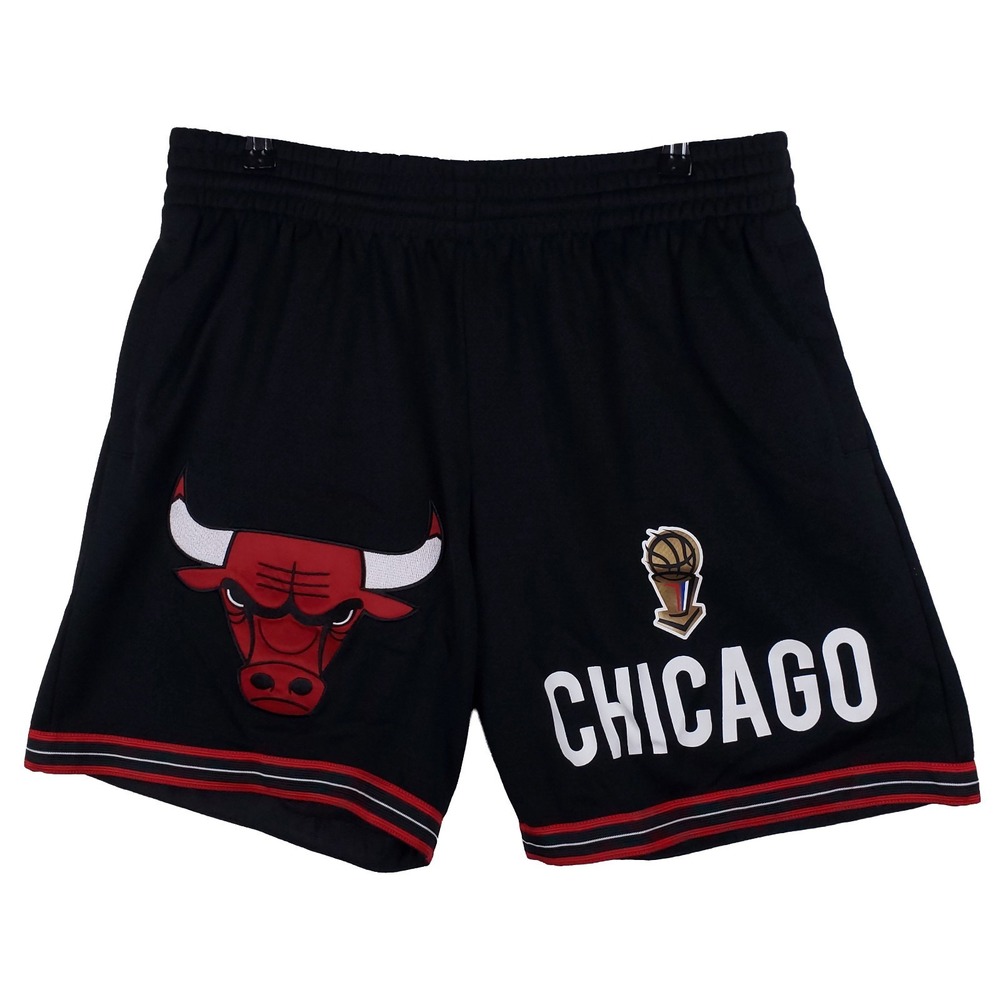 Chicago Bulls Mitchell & Ness NBA Large Shorts Printed Logos Black NWT
